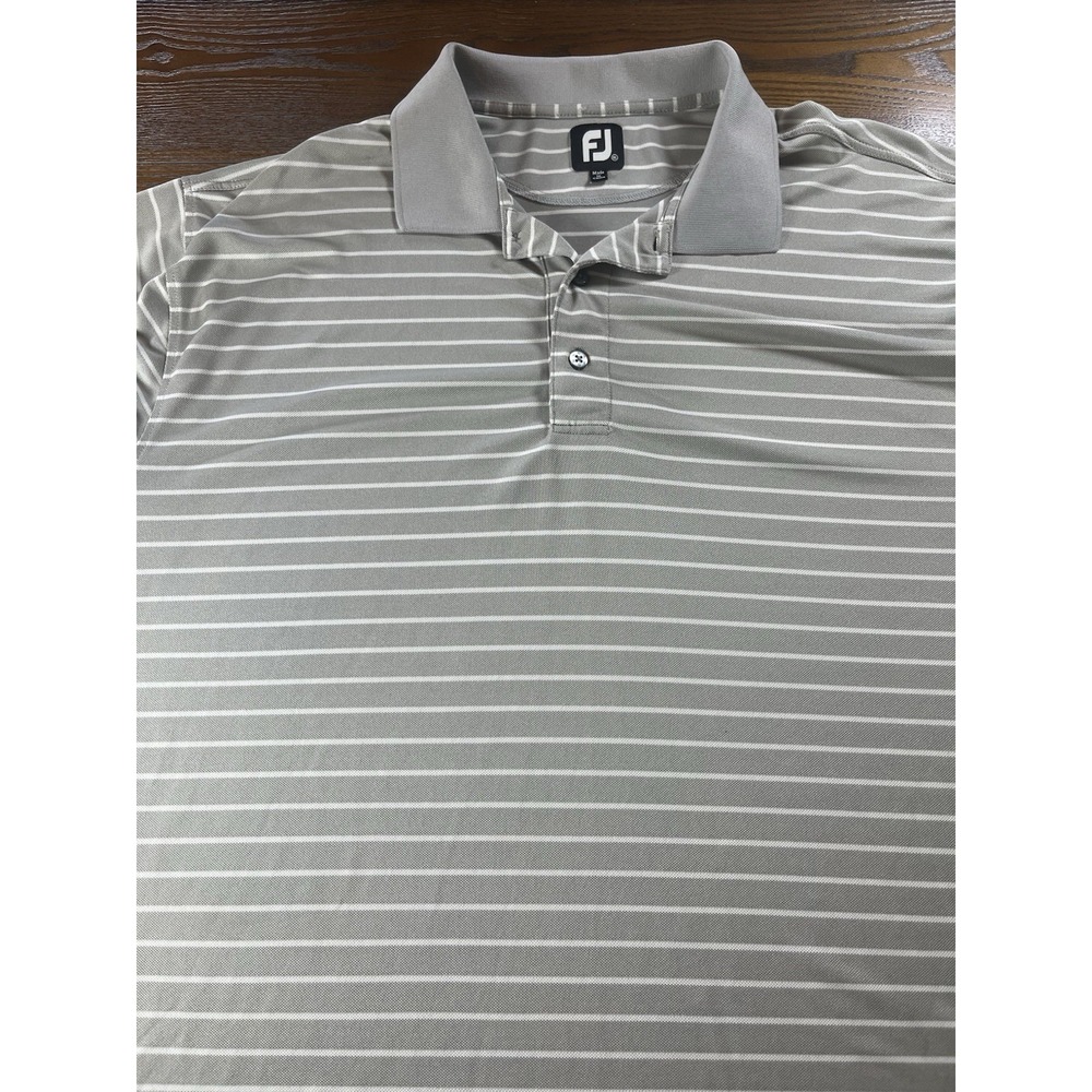 FootJoy Polo Shirt Mens XXL Gray And White Striped Performance Golf